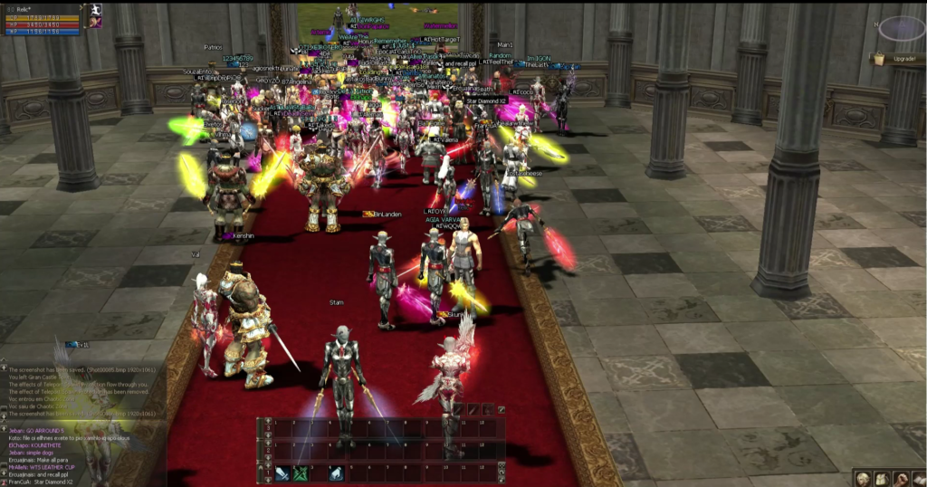 L2Relic players gathered in a castle on the Lineage 2 Interlude Pride Like server